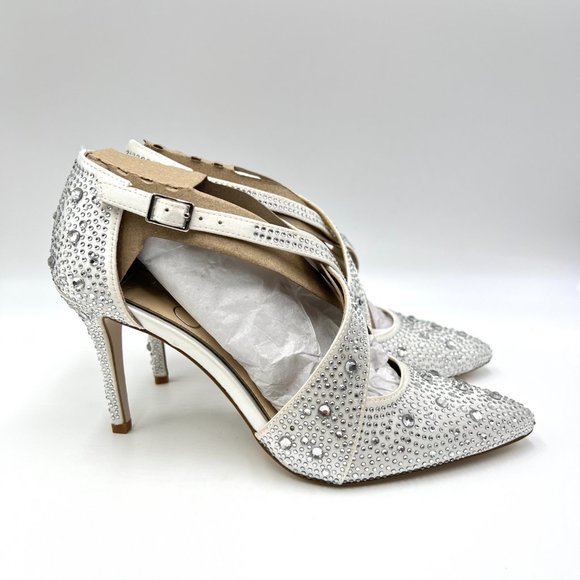 Jessica Simpson Shoes - Jessica‎ Simpson Womens Accile Jeweled White Satin Heels Pumps Shoes 6.5